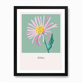 Asters 3 Square Flower Illustration Poster Art Print