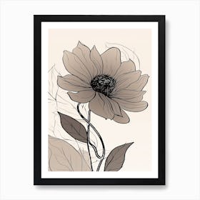 Line Art Sunflower Flowers Illustration Neutral 7 Art Print