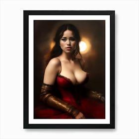 victorian lady spanish woman female portrait dancer flamenco dark red Art Print