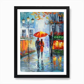 A romantic walk in the city Art Print