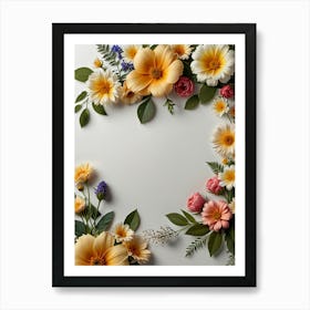 Floral Frame On White Background Art Print