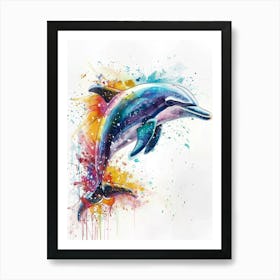 Dolphin Colourful Watercolour 1 Art Print