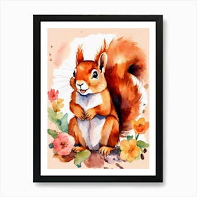 Squirrel Watercolor Painting Art Print