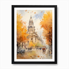 Bucharest Romania In Autumn Fall, Watercolour 2 Art Print