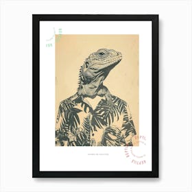 Iguana In A Floral Shirt Block Print 2 Poster Art Print