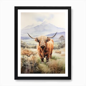 Highland Cow With Herd In The Distance Art Print