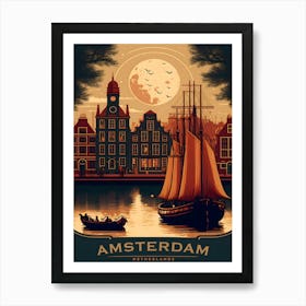 Amsterdam Netherlands Landscape Retro Travel Art Print