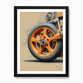 Orange Motorcycle Wheel 1 Art Print
