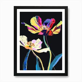 Neon Flowers On Black Poppy 4 Art Print