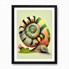 Snail Looking At A Snail Patchwork Art Print