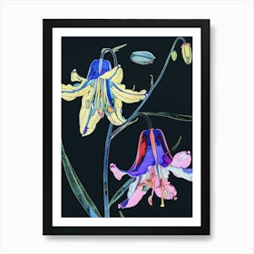 Neon Flowers On Black Bluebell 3 Art Print