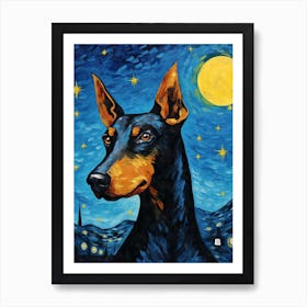 Dobermann Starry Night Dog Portrait Art Print