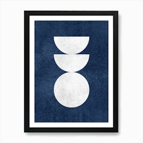 The Balance - Scandinavian Half-moon Circle Abstract Minimalist - Dark Blue White Art Print