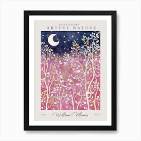 William Morris Moon Stars Botanical Pink Blue Exhibition Art Print