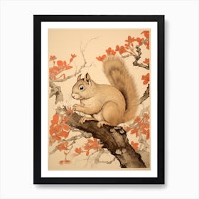 Squirrel Animal Drawing In The Style Of Ukiyo E 1 Art Print