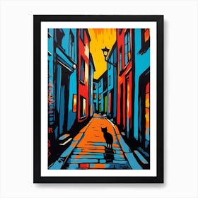 Painting Of Copenhagen Denmark With A Cat In The Style Of Pop Art 4 Art Print