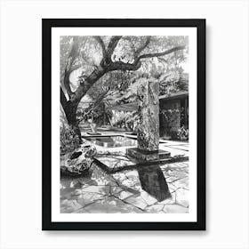 Umlauf Sculpture Garden Museum Austin Texas Black And White Drawing 2 Art Print