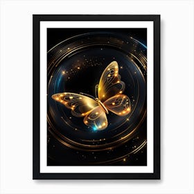 Golden Butterfly On Black Background 3 Art Print