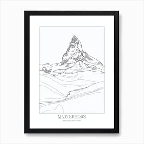 Matterhorn Switzerland Italy Line Drawing 4 Poster Art Print