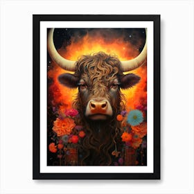 Bull With Flowers 2 Art Print