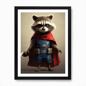 Raccoon In Superhero Costume Cute Funny 2 Art Print