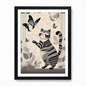 Cat With Butterflies 1 Art Print