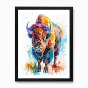 Bison Colourful Watercolour 3 Art Print