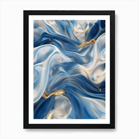 Abstract Blue And Gold Silk Art Print