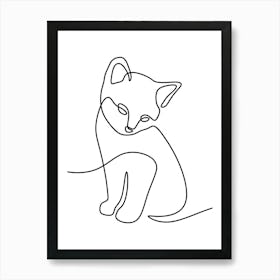 Continuous Line Drawing Of A Cat Monoline Simple Line Art Drawing Art Print