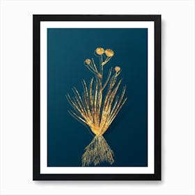 Vintage Blue Corn Lily Botanical in Gold on Teal Blue n.0175 Art Print