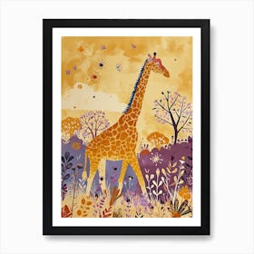 Cute Giraffe In The Leaves Watercolour Style Illustration 1 Art Print