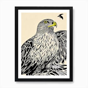 Hawk Linocut Bird Art Print