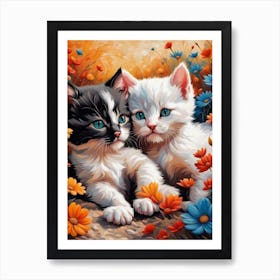 Two Kittens In Flowers 2 Art Print