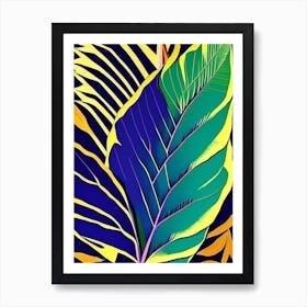 Banana Leaf Colourful Abstract Linocut Art Print