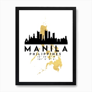 Manila Philippines Silhouette City Skyline Map Art Print