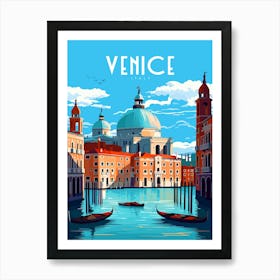 Venice, Italy Travel Poster- Romantic Wall Art - the print shows the Grand Canal with its iconic gondolas and august palaces, set against the backdrop of the magnificent St. Mark's Basilica Art Print