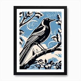 Vintage Bird Linocut Magpie 2 Art Print