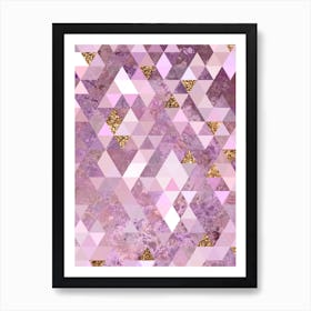 Abstract Triangle Geometric Pattern in Pink and Glitter Gold n.0003 Art Print