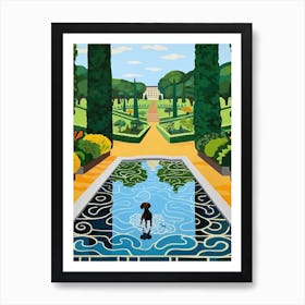 Painting Of A Dog In Versailles Gardens, France In The Style Of Matisse 04 Art Print