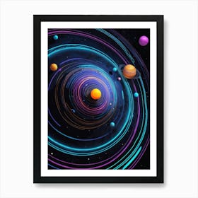 Default Neon Black Light Sgraffito Solar System 3d Illustratio 3 (9) Art Print