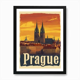 Aihrgdesign A Retro Travel Poster For Prague Featuring The Go 7dc88c83 Aa2b 4a92 8bb1 352ae03f198f 1 Art Print