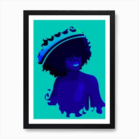 Afro Woman Art Prints Illustration Blue Poster