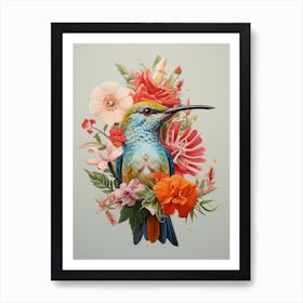 Bird With A Flower Crown Hummingbird 3 Art Print