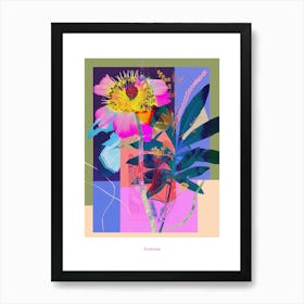 Scabiosa 1 Neon Flower Collage Poster Art Print