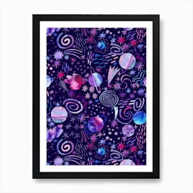 Galaxy Painting — Space Neon Watercolor #8 Art Print