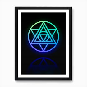 Neon Blue and Green Abstract Geometric Glyph on Black n.0126 Art Print