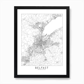 Belfast White Map Art Print