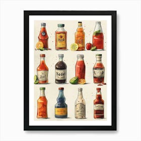 Various Hot Sauce Bottles Kitchen Art Print