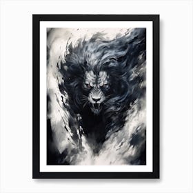 Lion Art Painting Japanese Ink Style 3 Art Print