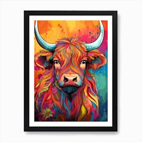 Colourful Patchwork Illustration Of Highland Cow 2 Art Print